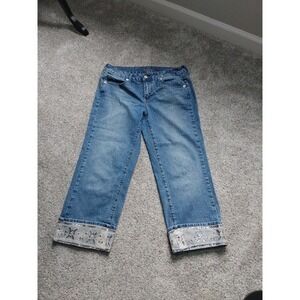 Apt 9 Capri Jeans Womens Size 8 Embellished Rhinestone Stretch Denim Cropped